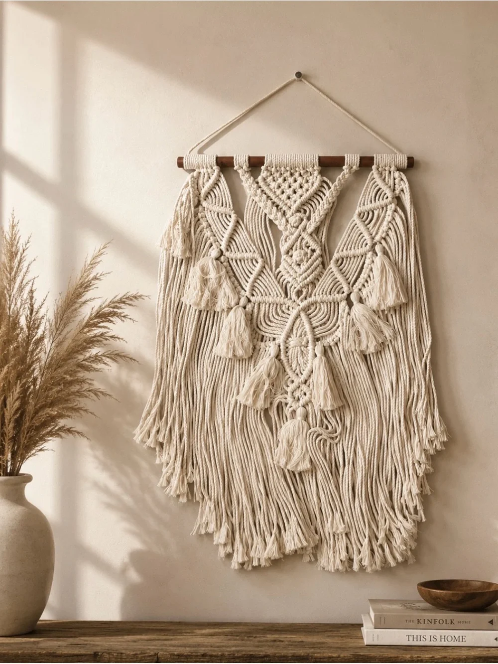 Boho Macrame Wall Hanging - Natural Cream Cotton Tapestry